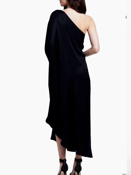 L'AGENCE One-Shoulder Black Asymmetric Evening Dress - Picture 2 of 7